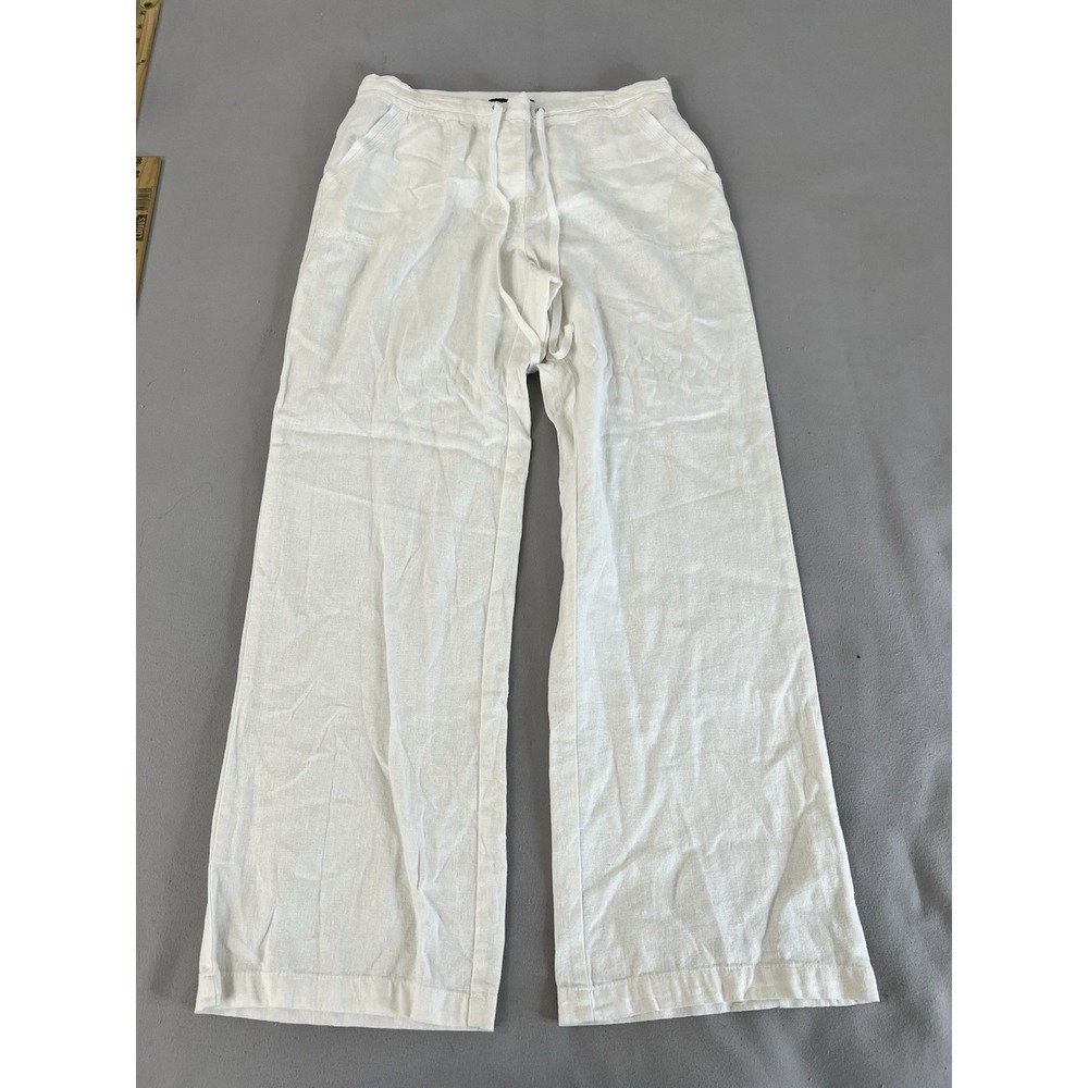 Counterparts Womens White Linen Blend Wide Leg Drawstring‎ Beach Pants Medium